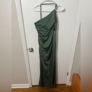 Azazie Green Asymmetrical Ruched One-Shoulder Gown